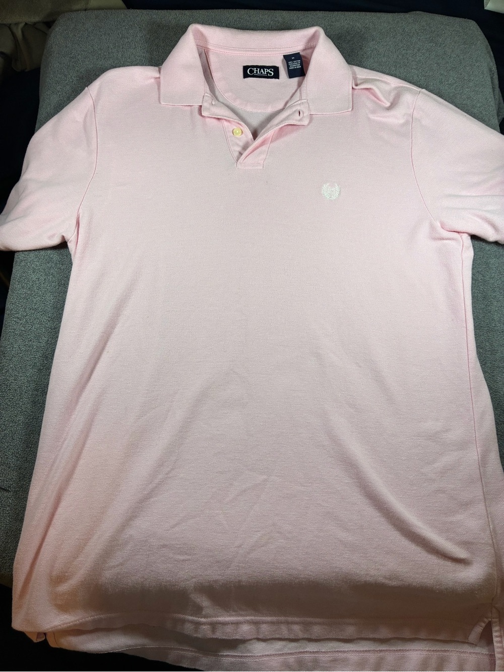 Chaps Men's Light Pink Polo Shirt with Embroidered Crest